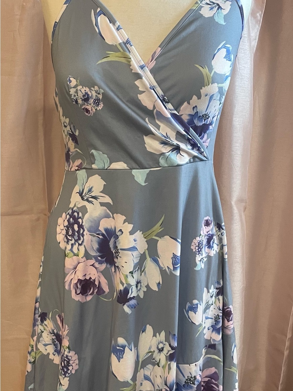 Amazon Floral Faux-Wrap Dress in Light Blue and Lavender - Picture 2 of 8